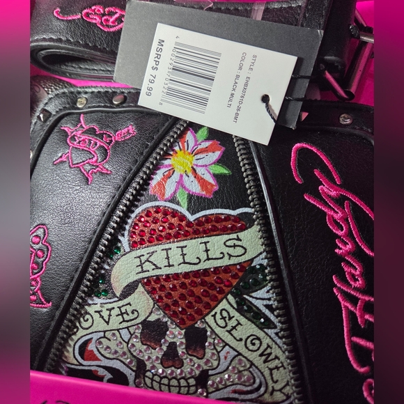 Ed Hardy Black Belt Bag With Charms - Picture 2 of 2